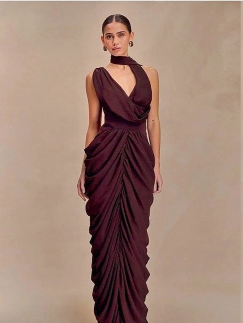 Meshki Alex Chiffon Maxi Dress in Brown